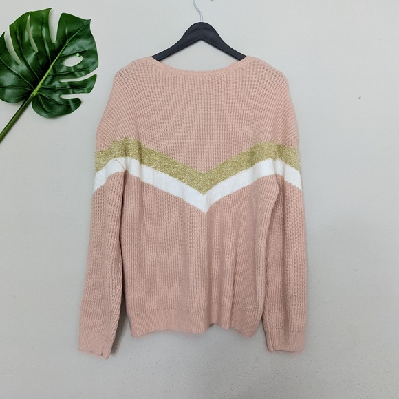 Nine West pink white and gold stripe knit sweater size XL - Picture 3 of 6